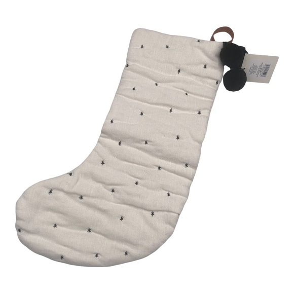 Hearth and Hand Rustic Star Holiday Stocking with PomPoms in White & Black. NWT! - Picture 2 of 4
